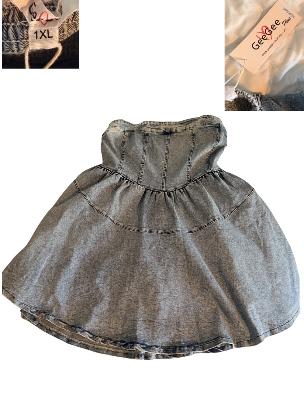 GeeGee Plus Strapless Denim Dress in Light Gray - 1XL